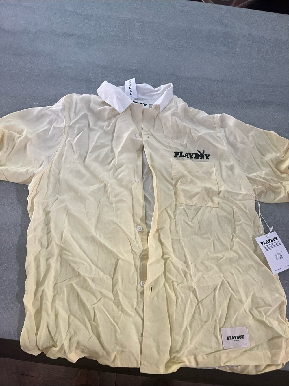 PLAYBOY Pale Yellow Short Sleeve Shirt with White Patch